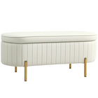 HOMCOM - Banc ottoman de chambre rembourré à canaux capitonnés - blanc crème-Design ovale avec capitonnage à canaux qui rehausse l'élégance de toute pièce 