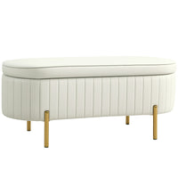 HOMCOM - Banc ottoman de chambre rembourré à canaux capitonnés - blanc crème-Design ovale avec capitonnage à canaux qui rehausse l'élégance de toute pièce 