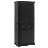 HOMCOM - Armoire de cuisine haute avec tiroir - noir-Design moderne élégant avec panneaux à rainures et poignées antiques 