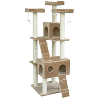 PawHut - Arbre à chat grand 70,5 po - beige-Construction solide en panneau de particules recouverte de peluche chaude et de cordes en sisal résistantes 