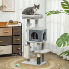 PawHut - Arbre à chat 41 po avec poteaux à griffer, lit, condo - gris clair-Le revêtement en peluche douce offre un confort douillet aux chats 