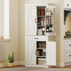 HOMCOM - Armoire de cuisine 72 po avec portes de grange - blanc-Étagères de porte avec une barre de protection pour empêcher les objets de tomber 