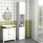 Kleankin - Armoire de salle de bain haute brillance avec porte et étagères - blanc-Les étagères dans l’armoire supérieure et inférieure sont réglables, offrant une flexibilité pour personnaliser les compartiments de rangement 
