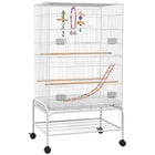 PawHut - Cage à oiseaux 43 po H avec support roulant, jouets, plateau amovible, étagère de rangement - blanc-Espace de vie spacieux et espacement des barreaux de 0,4 po (1 cm), pour les pinsons, inséparables, canaris, perruches ondulées, perruches et plus encore 