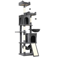 PawHut - Arbre à chat 70 po, tour multi-niveaux avec 2 condos - gris foncé-Cette tour de 69,7 po (177 cm) comprend des niches, des perchoirs et un hamac pour un plaisir sans fin 