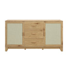 Manhattan Comfort - Buffet moderne mi-siècle Sheridan 150 cm avec rangement - Finition Nature-Buffet moderne en rotin pour salle à manger