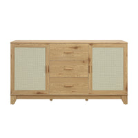 Manhattan Comfort - Buffet moderne mi-siècle Sheridan 150 cm avec rangement - Finition Nature-Buffet moderne en rotin pour salle à manger
