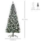 HOMCOM - Sapin de Noël floqué avec baies rouges - pommes de pin - vert-Conception à charnière et branches faciles à façonner pour un look complet et rapide  