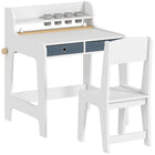 Qaba - Ensemble bureau et chaise pour enfants, table et chaise d’art pour 3-8 ans - blanc-Ensemble de deux pièces, comprenant un bureau et une chaise assortie  
