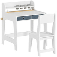 Qaba - Ensemble bureau et chaise pour enfants, table et chaise d’art pour 3-8 ans - blanc-Ensemble de deux pièces, comprenant un bureau et une chaise assortie  
