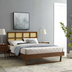 Modway - Sidney Canne et bois Lit plateforme Queen avec pieds angulaires, Noyer-Assemblée requise
