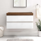 Modway - Render Support mural de 36" Armoire de toilette de salle de bain (lavabo non inclus) - Noyer blanc-Coiffeuse à grains de noyer