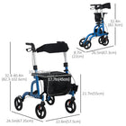 HOMCOM - Déambulateur à roulettes avec roues de 8 po et siège à poignée réglable - bleu-Ce déambulateur convient aux personnes âgées pour marcher, faire des courses et voyager 