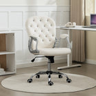 Vinsetto - Fauteuil de bureau à hauteur réglable et dossier matelassé - blanc crème-Dossier capitonné avec boutons et cristaux décoratifs en plastique pour une touche d'élégance