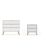 Manhattan Comfort - Rockefeller commode et table de chevet style milieu du siècle moderne - blanc - ensemble de 2-Ensemble de 2 commode et table de nuit Mid-Century Modern pour chambre
