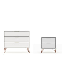 Manhattan Comfort - Rockefeller commode et table de chevet style milieu du siècle moderne - blanc - ensemble de 2-Ensemble de 2 commode et table de nuit Mid-Century Modern pour chambre