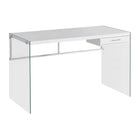 Monarch Specialties - 7209 Bureau 48 po L - Blanc Lustre/Verre Trempe-La base en verre trempé moderne du bureau apporte un aspect contemporain tout en demeurant robuste