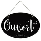 Cosco - Panneau Ouvert et Fermé avec chaîne noir et blanc 8 po x 12 po usage intérieur, texte français-La chaîne incluse permet une suspension facile sur les portes, fenêtres ou entrées pour un affichage rapide