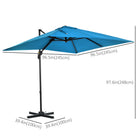 Outsunny - Parasol suspendu carré de patio déporté 8 pi L x 8 pi l avec rotation à 360°, turquoise-Mât en aluminium et huit baleines en acier avec revêtement en poudre soutenant une toile en polyester de 200 g résistante aux UV pour des années d'utilisation  