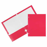 JAM Paper - Dossiers scolaires laminés brillants à 3 trous et à deux pochettes - fuchsia rose vif - Paquet de 6-Dossiers de projet brillants à 3 trous l Couleur : fuchsia rose vif