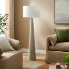 Modway - Saylor Nervures sculptées Bois Lampe sur pied avec abat-jour, Gris blanc-Abat-teint de tambour en tissu