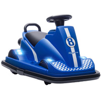 Qaba - Voiture tamponneuse électrique 6V pour enfants avec rotation à 360 degrés et double moteur - bleu-Permet aux enfants de conduire de façon autonome grâce à son design à chevaucher et son volant 