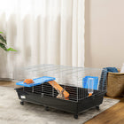 PawHut - Cage pour lapin, cochon d’Inde, furet, rat, hamster 47 po L - noir-6 roulettes universelles pour un déplacement et un transport faciles, dont 2 avec frein de sécurité pour maintenir la cage en place lorsqu’elle n’est pas utilisée 