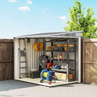 Outsunny - abri de rangement extérieur adossé 5 x 7 pi avec kit de fondation - gris clair-Positionnez facilement cet abri extérieur dans n'importe quel coin de votre jardin grâce à son design adossé au mur  

