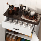 HOMCOM - Buffet style ferme 29,6 po L avec rangement et plateau épais de 1,2 po - blanc-Apporte un charme de ferme avec des portes de grange élégantes et des accents en métal noir 