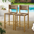 Modway - Parkland Terrasse extérieure Rotin et aluminium Tabourets de comptoir - Naturel - Ensemble de 2-Cadre en aluminium avec finition en bois