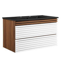 Modway - Render Support mural de 36" Vanette de salle de bain - Noyer blanc Noir-Vanité moderne du milieu du siècle