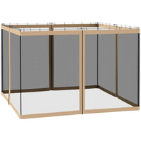Outsunny - Moustiquaire de rechange pour gazebo 10 pi L x 10 pi l, beige-Quatre panneaux séparés avec une fermeture éclair sur chaque panneau pour se connecter à la pièce adjacente  