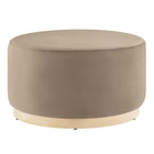 Modway - Tilden Grand Velours rond de performance de 29" Rembourré Ottoman - Taupe Natural-Revêtement en velours de performance