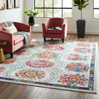 Modway - Entourage Treillis marocain floraux vieillis Kensie Tapis de comédie 8 pi l x 10 pi L - Ivoire Bleu Rouge Orange Jaune-Tissage serré à poil bas