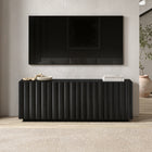 Hudson&Canal - Meuble TV rectangulaire cannelé Molly pour téléviseurs jusqu'à 75 po - Noir veiné-Fabriqué en MDF et PVC robustes avec une finition grainée noire artisanale