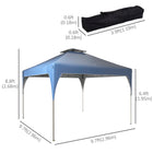 Outsunny - Auvent pliant 10 pi l x 10 pi L avec toit ventilé à 2 niveaux et sac de transport, bleu-La toile en tissu Oxford avec revêtement argenté est résistante aux UV et à l'eau