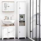 HOMCOM - Armoire de rangement de salle de bain haute avec étagère à deux niveaux et deux portes - blanc-Comprend 2 armoires à portes et 2 étagères pour ranger et exposer les articles essentiels du quotidien   