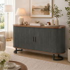 HOMCOM - Buffet moderne cannelé 55 po avec portes coulissantes - grain de bois noir-Six zones intérieures facilitent et optimisent l'organisation des ustensiles de cuisine