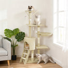 PawHut - arbre à chat 53 po avec condo - grand centre d’activités pour chaton-Maison pour chat recouverte de peluche offrant un espace doux et confortable pour se reposer et faire la sieste 