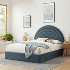 Modway - Solana Arqué Performance Velvet Lit de plateforme complet, Cadet Blue-Tête de lit en arc