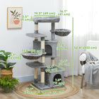PawHut - Arbre à chat tour 52,5 po avec lit, condos, hamacs - gris-La housse en peluche douce offre confort et chaleur 