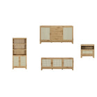 Manhattan Comfort - Ensemble de 4 : Meuble TV, bibliothèque, buffet et table d’appoint Sheridan style Mid-Century Modern - Nature-Ensemble de 4 - Salon moderne en rotin. Comprend une bibliothèque, un buffet, un meuble TV et une table d’appoint