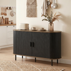 HOMCOM - Buffet bas cannelé style milieu du siècle 55 po avec portes coulissantes tambour - grain de bois noir-Les compartiments cachés offrent un rangement organisé pour des espaces propres et ordonnés