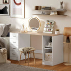 HOMCOM - Bureau d'ordinateur avec tiroirs - 55,1 po L x 20,9 po l x 29,5 po H - blanc grain de bois-Structure robuste en panneau de particules et MDF supportant jusqu’à 231 lb (105 kg) pour une stabilité sans oscillation