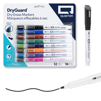 Quartet - Marqueurs effaçables à sec DryGuard, pointe fine, couleurs assorties, 16 unités -Protection d'encre dryguard :Les marqueurs Quartet sont durables. L'encre DryGuard , laissée sans capuchon pendant 24 heures, permet au marqueur de retrouver sa forme après 24 heures avec capuchon 