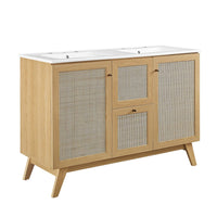 Modway - Soma 48" Meuble de salle de bain à double lavabo - Oak White-MDF et panneau de particules