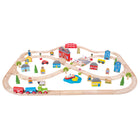 Bigjigs Toys - Coffret de train Ville et Campagne-Comprend 101 pièces de piste en bois robustes et des accessoires
