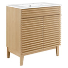Modway - Render 30" Armoire à coiffeuse de salle de bain - Oak White-Style moderne du milieu du siècle