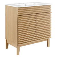 Modway - Render 30" Armoire à coiffeuse de salle de bain - Oak White-Style moderne du milieu du siècle
