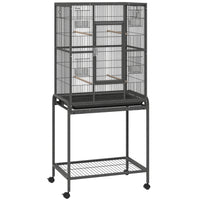 PawHut - cage à oiseaux 56 po H, cage à perroquet roulante avec base amovible-La cage spacieuse permet aux oiseaux de se déplacer, de se percher et d’étendre leurs ailes librement 
